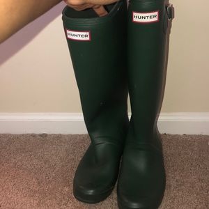 Tall green Hunter rain boots